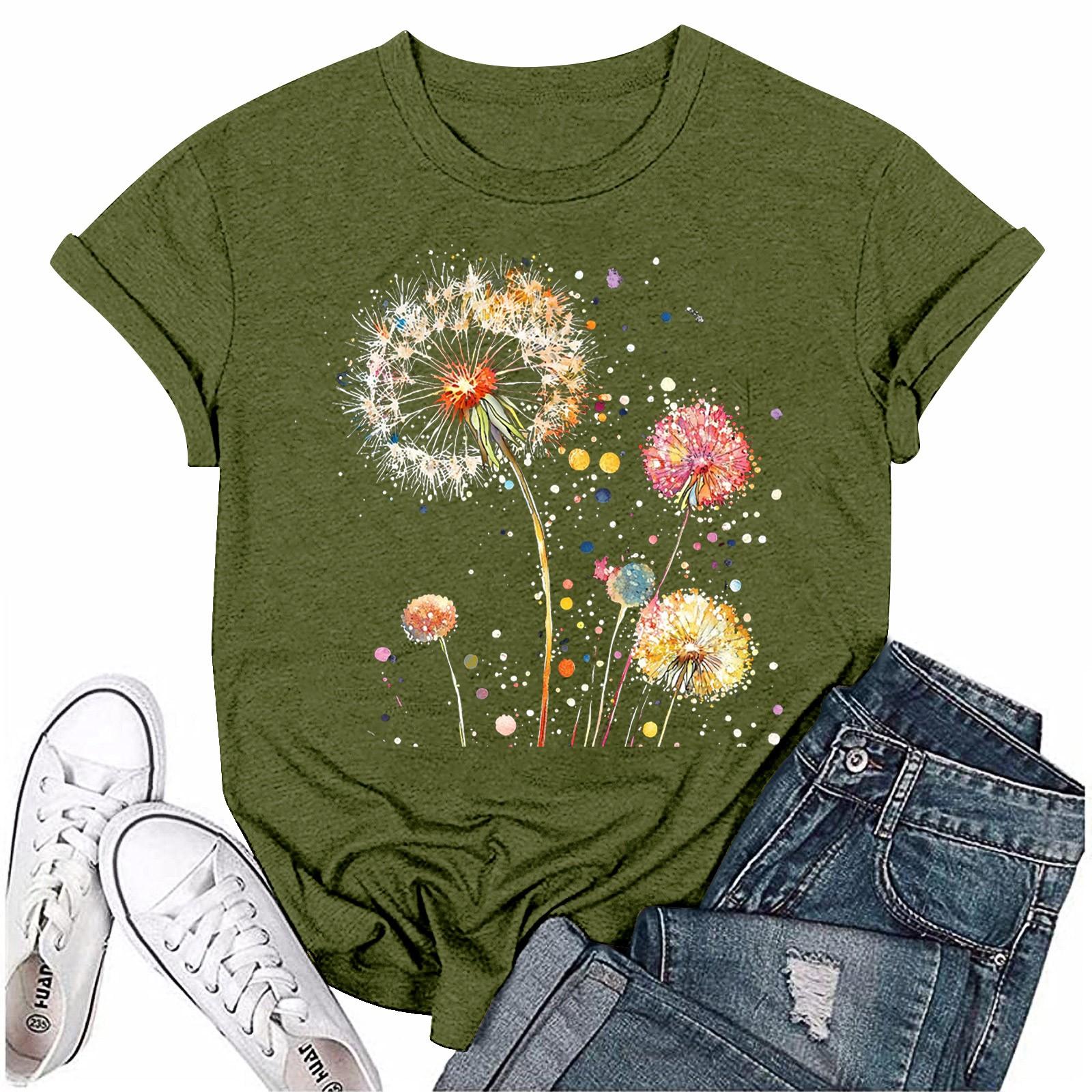 

Женская мода с принтом, круглым вырезом, коротким рукавом, футболка, пуловер, топ L армия зеленый