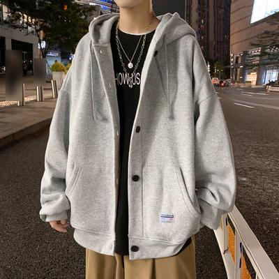 Herren Frühling und Herbst Dünne Kapuzen-Freizeitjacke Teenager Einfarbige Koreanische Strickjacke Sweatshirt