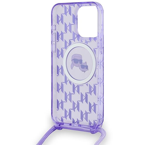 Karl Lagerfeld Klhmp15Lhckcklcu Iphone 15 Pro 6.1 Fioletowy/Purple Hardcase Iml Crossbody Monogram Karl & Choupette Head Magsafe