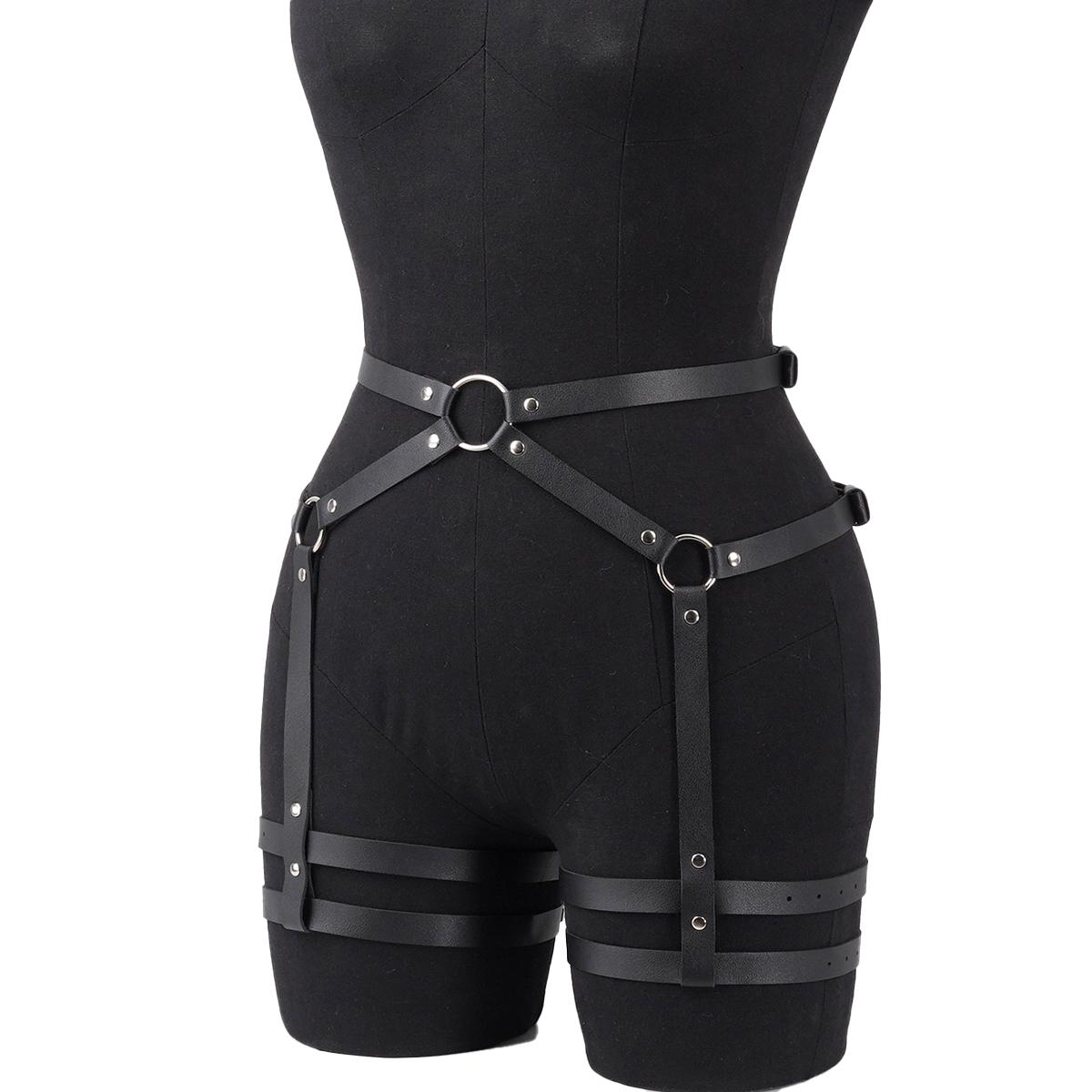 Yiran Sexy Lingerie Women's Pu Leather Leg Harnesses For Gothic Punk Leg Garter Harness Belt - Adjustable Pu Leather Body Waist Belt.