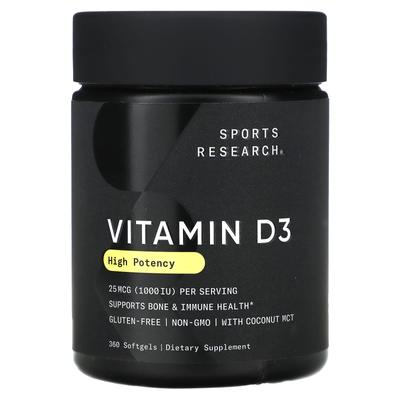 Vitamin D3, vysoká účinnost, 25 mcg (1 000 IU), 360 měkkých kapslí
