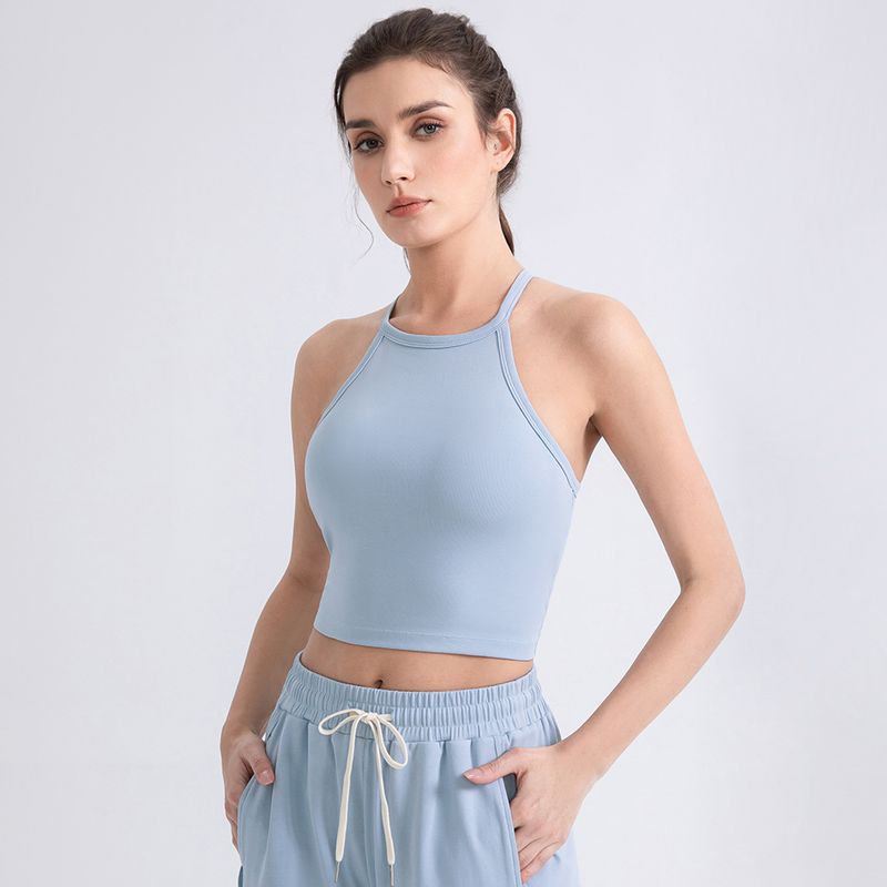 

Foreign Trade Belt Chest Pad Yoga Vest Women Tight Sports Beauty Back Shockproof Outer Wear Breathable Running Fitness Underwear Top Soft fog Blue M