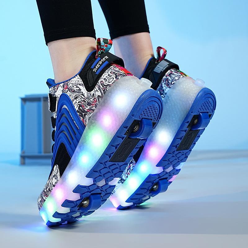LED Light-Up Roller Shoes: Single/Double Wheel Wheeled Skates for Students