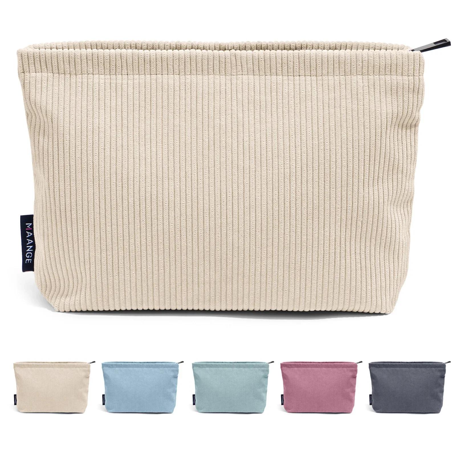

Makeup Corduroy Travel Cosmetic Bag Portable Storage Bags Purses Women Large Capacity Zipper Make Up Organizer Storage Clutch бежевий