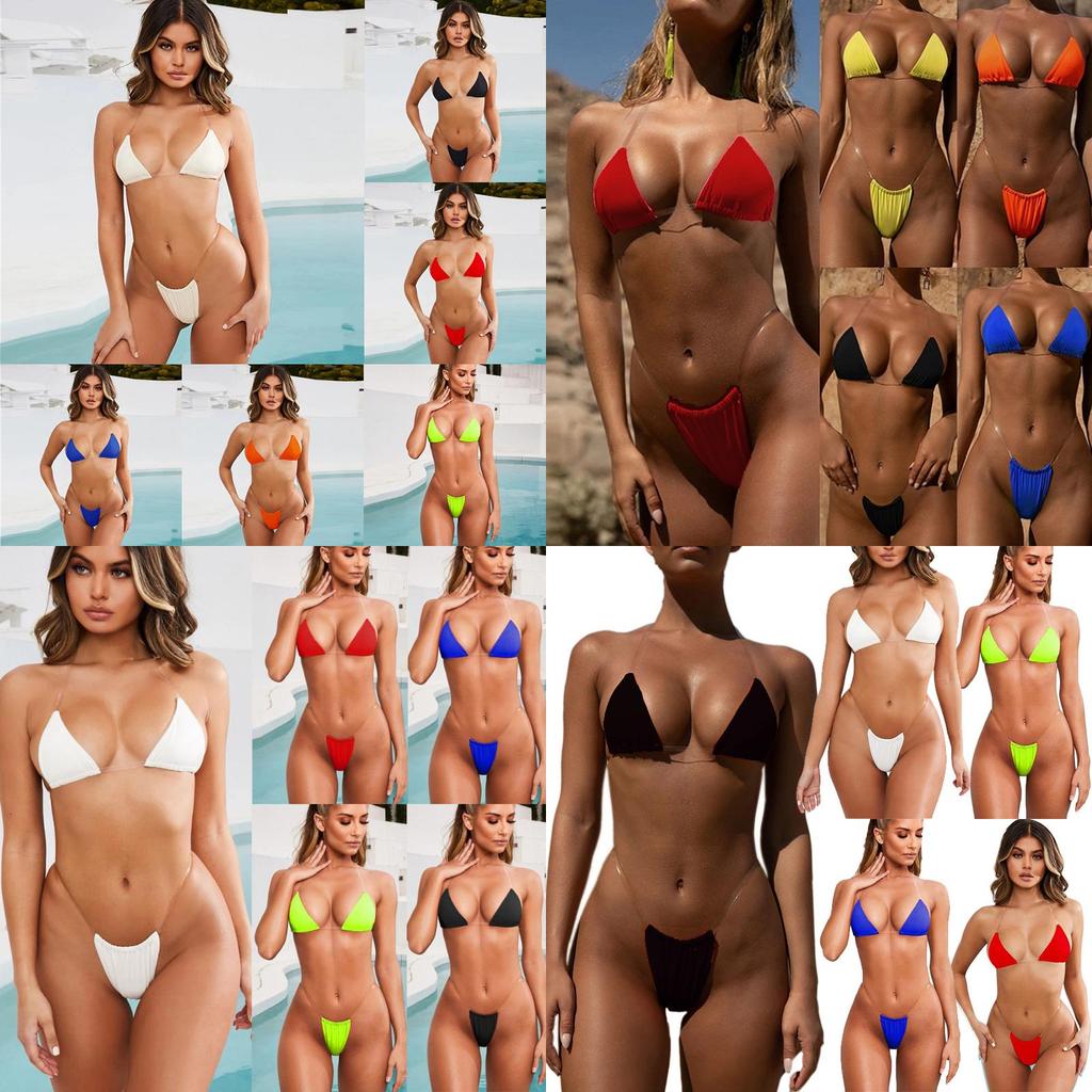 Clear Micro Bikini Straps Women Brazilian Gstring Set Thong Swimsuit Swimwear