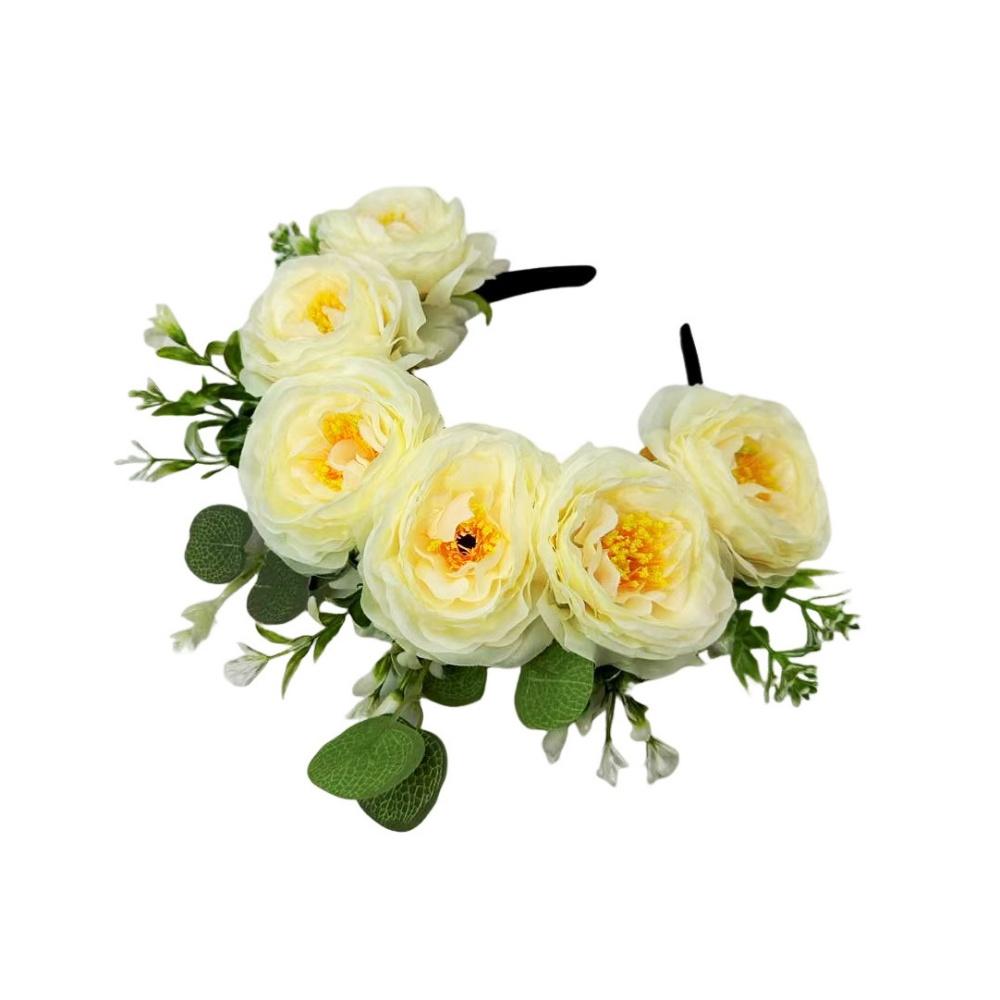 Floral Wreaths Head Hoop Comfortable Bohemian Flower Hair Accessories Artificial Fabric Flower Hairband Anti-Slip For Wedding