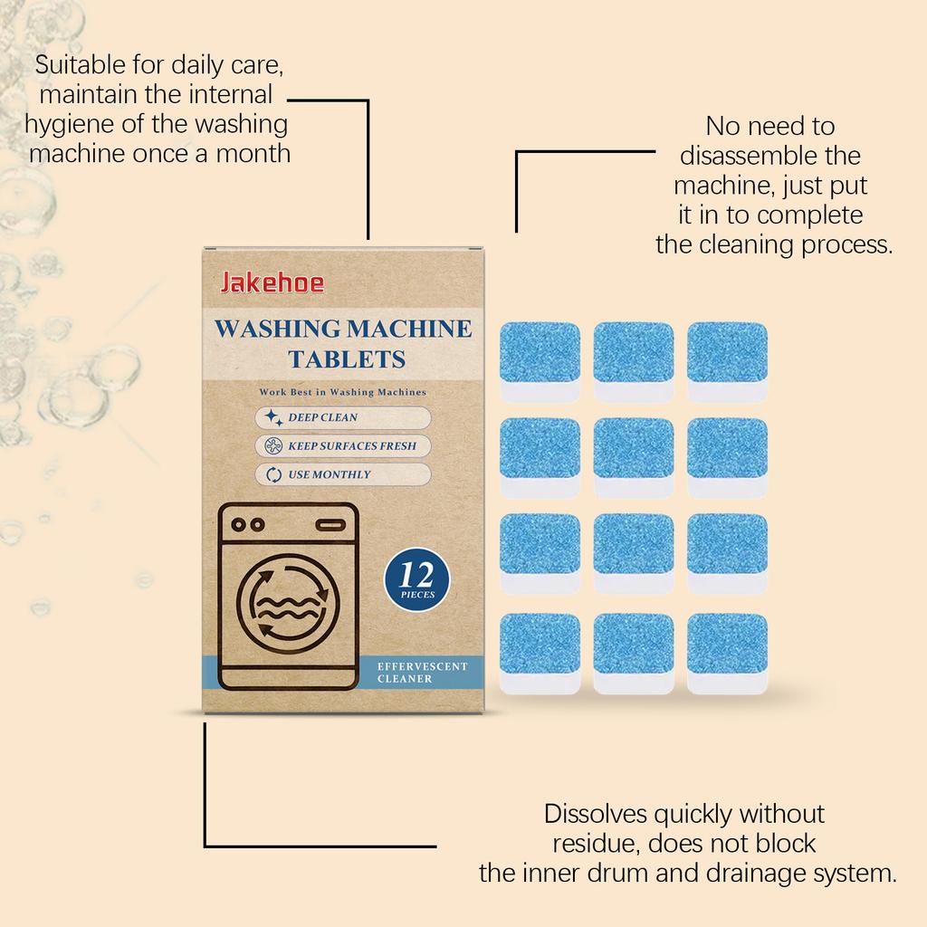 12 Pieces Daily Cleaning for Washing Machine Drum Debris Removal and Odor Elimination Tablets for Drum Cleaning Remove Odors
