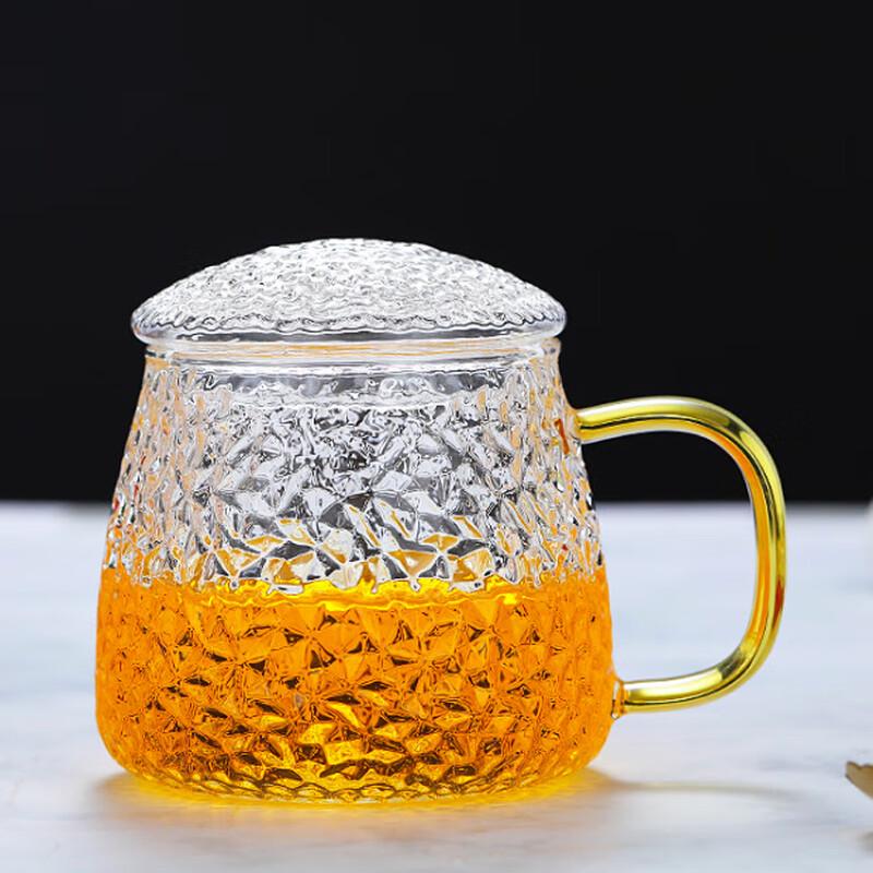 Borosilicate Hammered Glass Cup with Handle and Lid