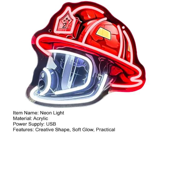 Firefighter Helmet Neon Sign LED Lamp Adjustable Brightness USB-Powered Neon Sign Light Wall Decoration