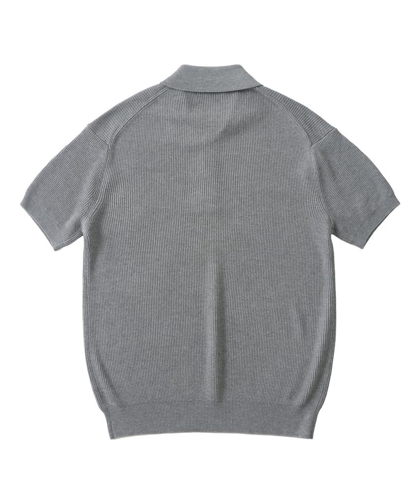 ANALOG MOOD Hacci Button-Up Collar Short Sleeve Knit (Gray)