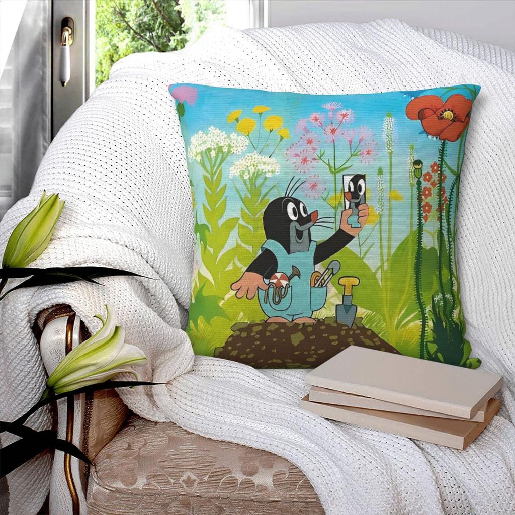 Classic Cartoon Little Mole Print Pillow Cover Funny Pillow Case Soft Custom Cushion Cover Pillowcases For Sofa Home Decorative