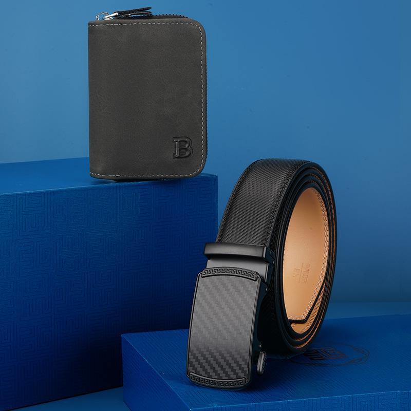 Men's Belt Wallet Combination Set Automatic Buckle Trousers Belt Wallet High End Gift