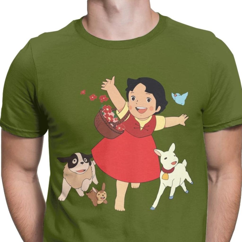 Heidi Das Mädchen Aus Den Alpen T-Shirt Herren Casual Tops T-Shirt Ziege Anime T-Shirt Camisas Geburtstags-T-Shirt für Männer
