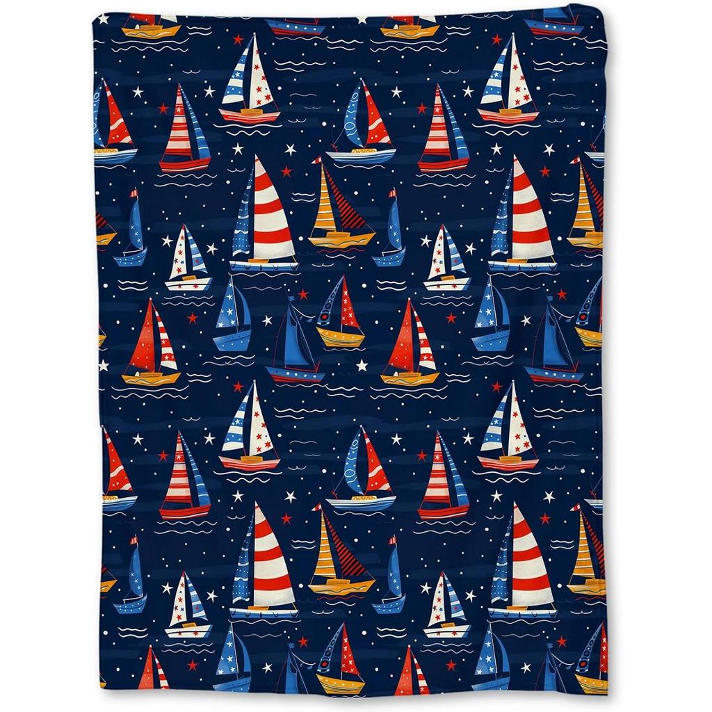 Nautical Sailboat Blanket - Soft Lightweight Cozy Flannel Colorful Throw Blanket for Adults Kids Women, Warm Fuzzy Blankets for