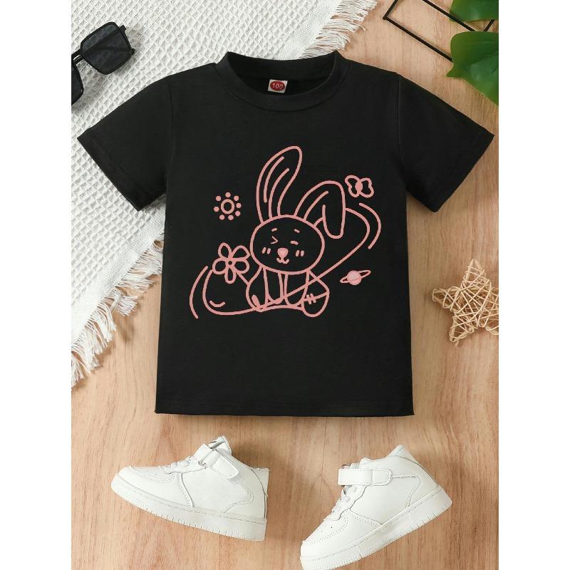 

European sizes A Charming And Straightforward Illustration of a Rabbit, This Short-Sleeved T-Shirt for Girls Is Fashionable And Adaptable 98cm чёрный