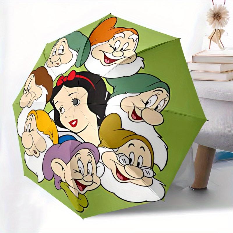 Disney Snow White, Seven Dwarfs Automatic Open/Close Umbrella - Cute Umbrella with Cute Design, Portable 3-Fold Compact Umbrella for Men & W