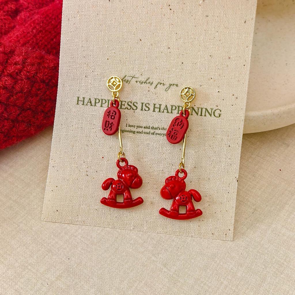 Einfache Elegante Rote Pferdeohrringe Koreanisch Niedlich Süß Neujahrs Rot Ohrringe Ohrstecker Schmuckaccessoires Neujahrsgeschenke