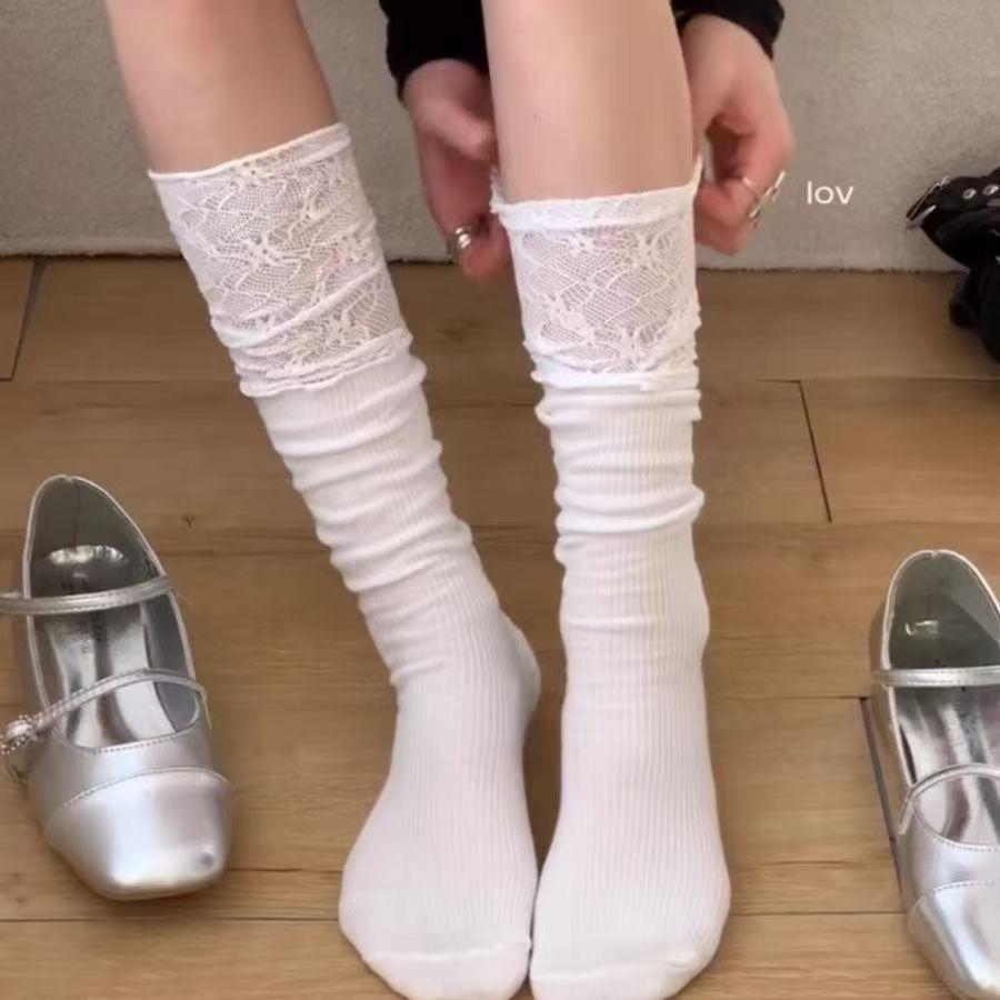 

Night Teaching Room White Lace Socks Medium Tube Women S Spring And Autumn Fungus Edge Stacking Socks Splicing Calf Socks Stockings Stockings One size fits all