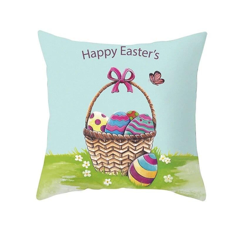 Easter Decorative Pillowcase Cartoon Rabbit Pillowcase Egg Print Cushion Cover Living Room Sofa Cushion Cover Home Decoration