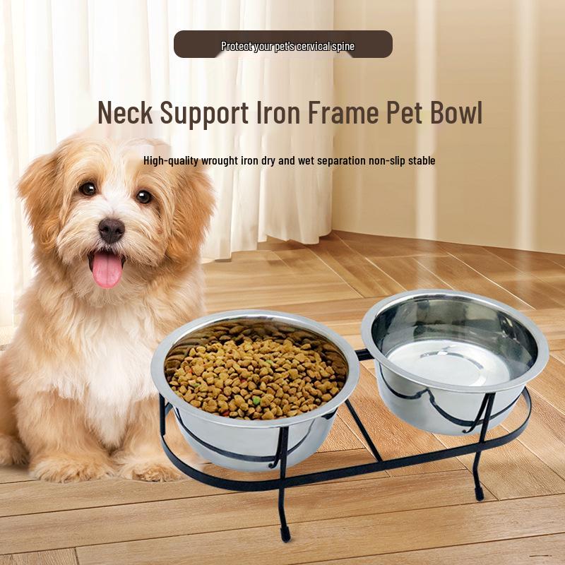 Elevated Stainless Steel Cat Bowl Set – Double Bowls for Food & Water, Protects Cervical Spine