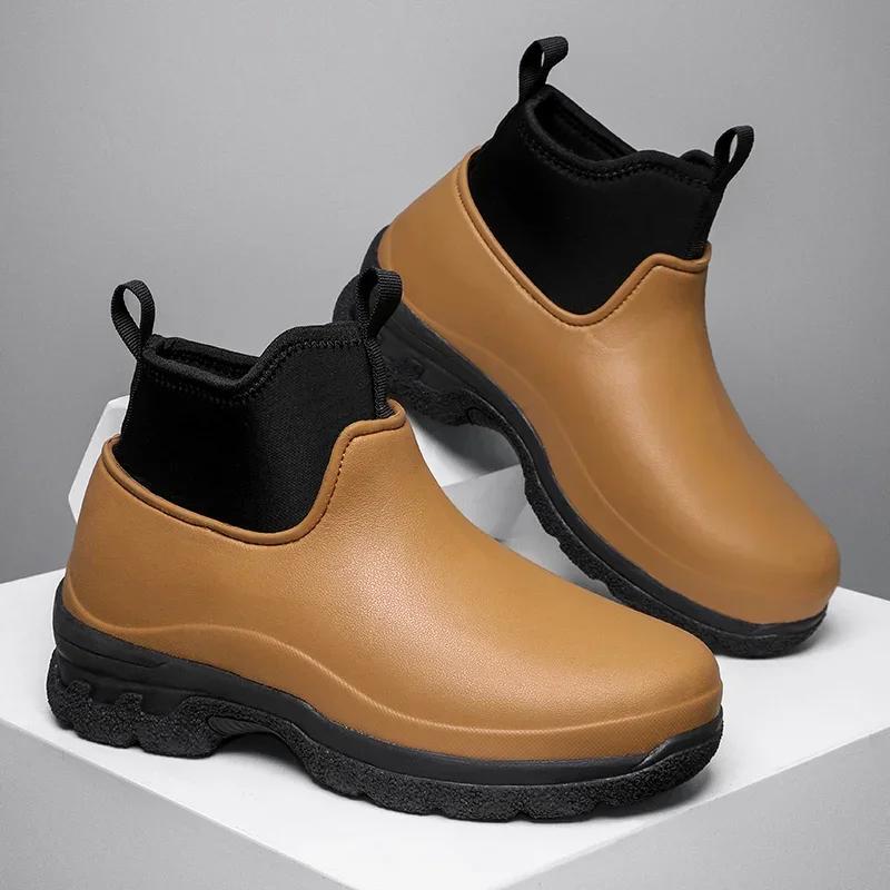 

Модная кухонная обувь для улицы, универсальная, износостойкая и маслостойкая, короткие резиновые сапоги для мужчин, водонепроницаемые и противоскользящие, кроссовки 39 хаки