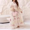 2026 Spring European & American Women's Printed Lantern Sleeve Tassel Dress with Waist Cinching and Lace-up Detail