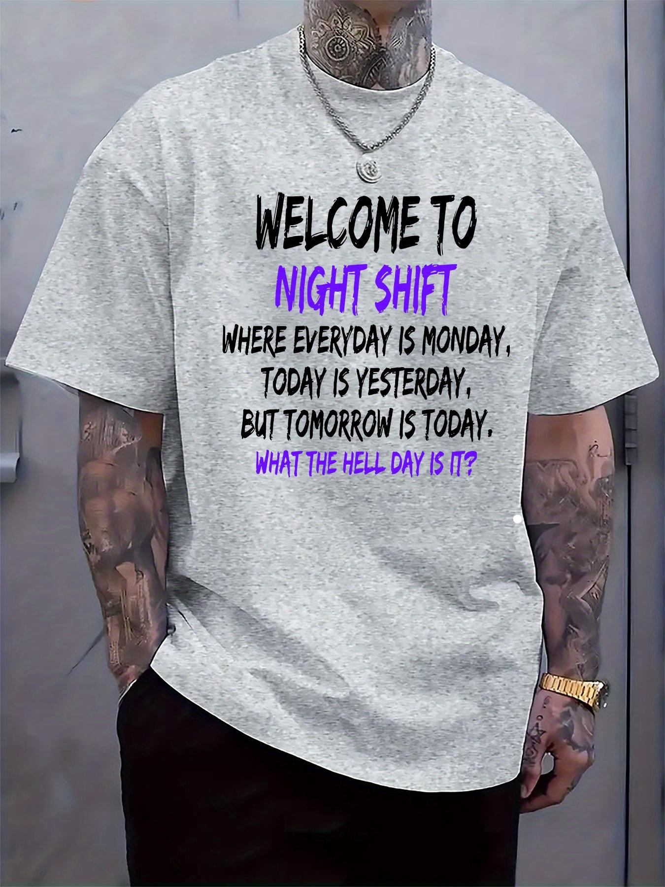 Humorous Night Shift Life Print Round Neck Short Sleeve T... M