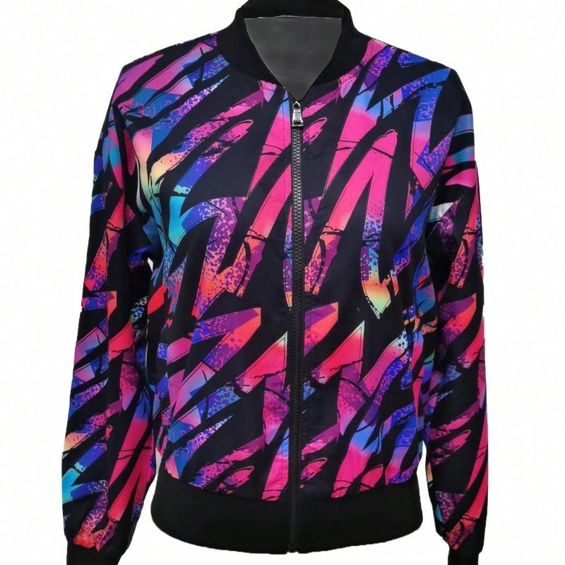 YYFS Moda Femenina Casual Estampado Color Block Otoño Invierno Manga Larga Cuello Redondo Chaquetas y Abrigos