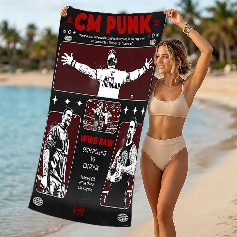Beach Towel with CM Punk Pattern - soft,absorbent,machine washable Lightweight&Modern,swimming,Travel Essentials