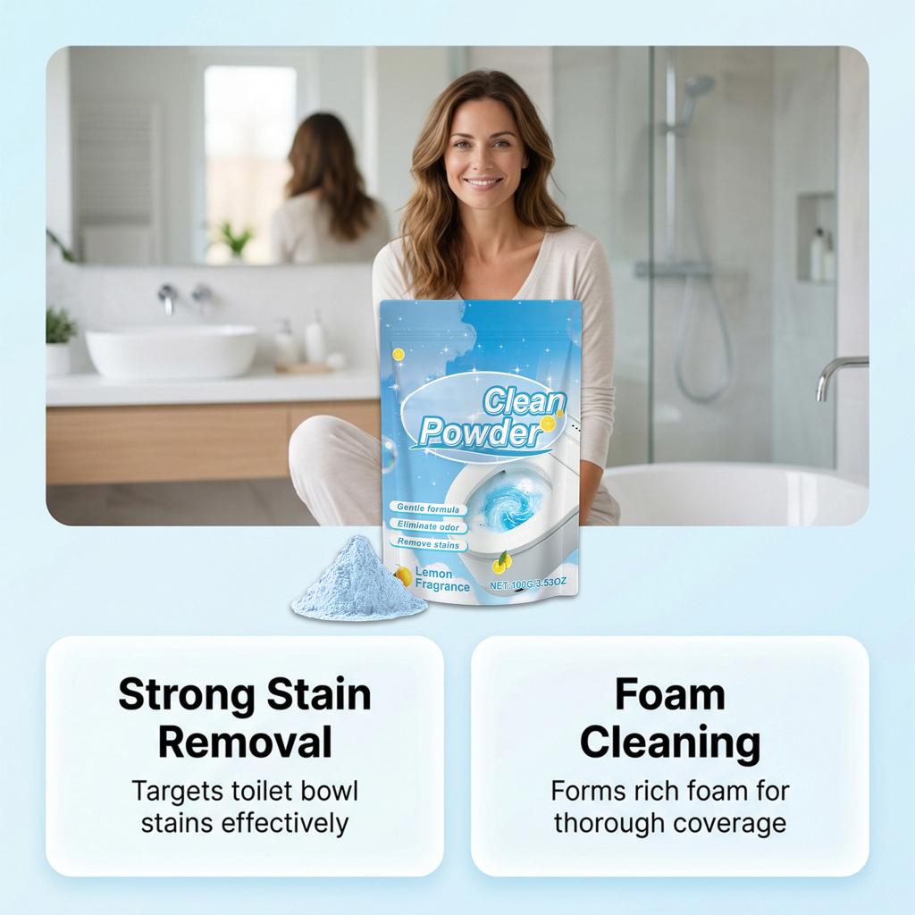 Prášek na čištění toalety, vhodný na odolné skvrny a vodní kámen, účinně redukuje pachy a udržuje toaletu čistou a svěží.