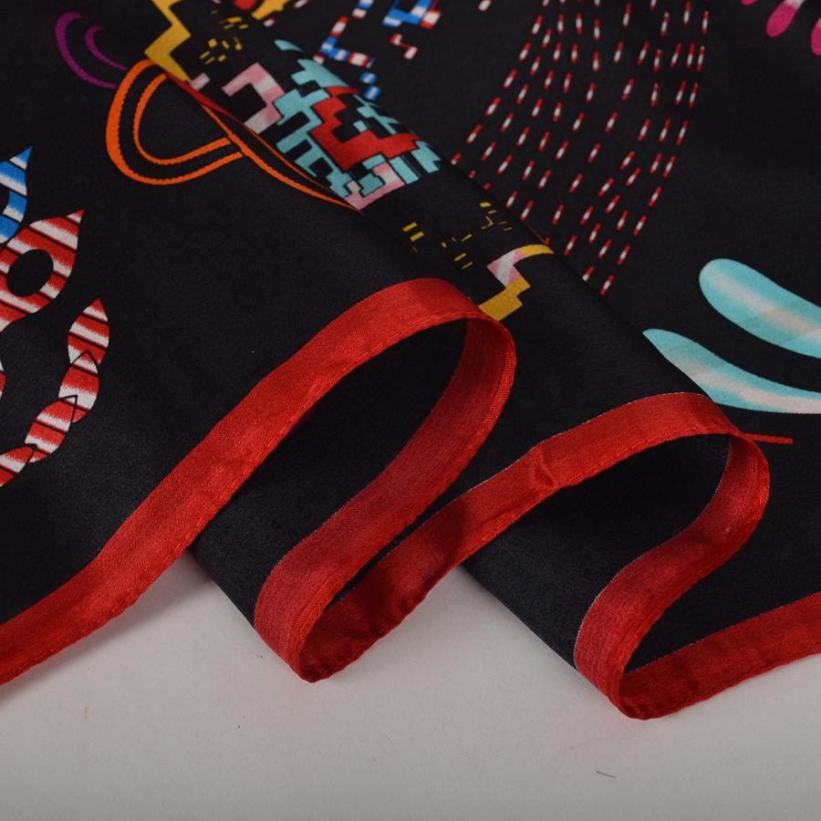 BYSIFA|Brand Colorful Pure Silk Women Square Scarves New Cat Fish Design Muslim Hijabs Fall Winter 100% Real Silk Scarf 90*90cm