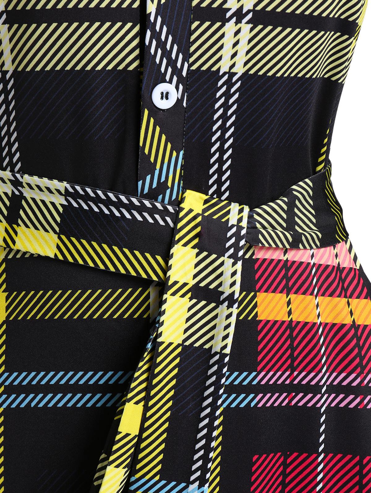 Платье-рубашка в клетку Rosegal размера плюс на полупуговицах с поясом XL жёлтый/чёрный — фото 7