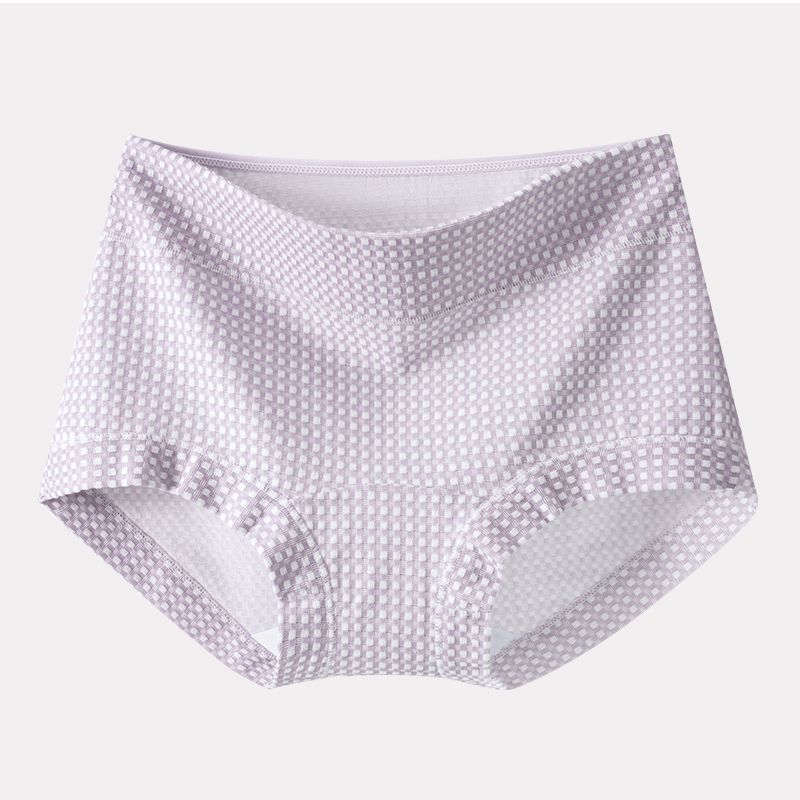 Ladies Spring and Autumn Check Pattern 10A Antibacterial Extended Crotch Belly Lift Hip High Waist Triangle Briefs
