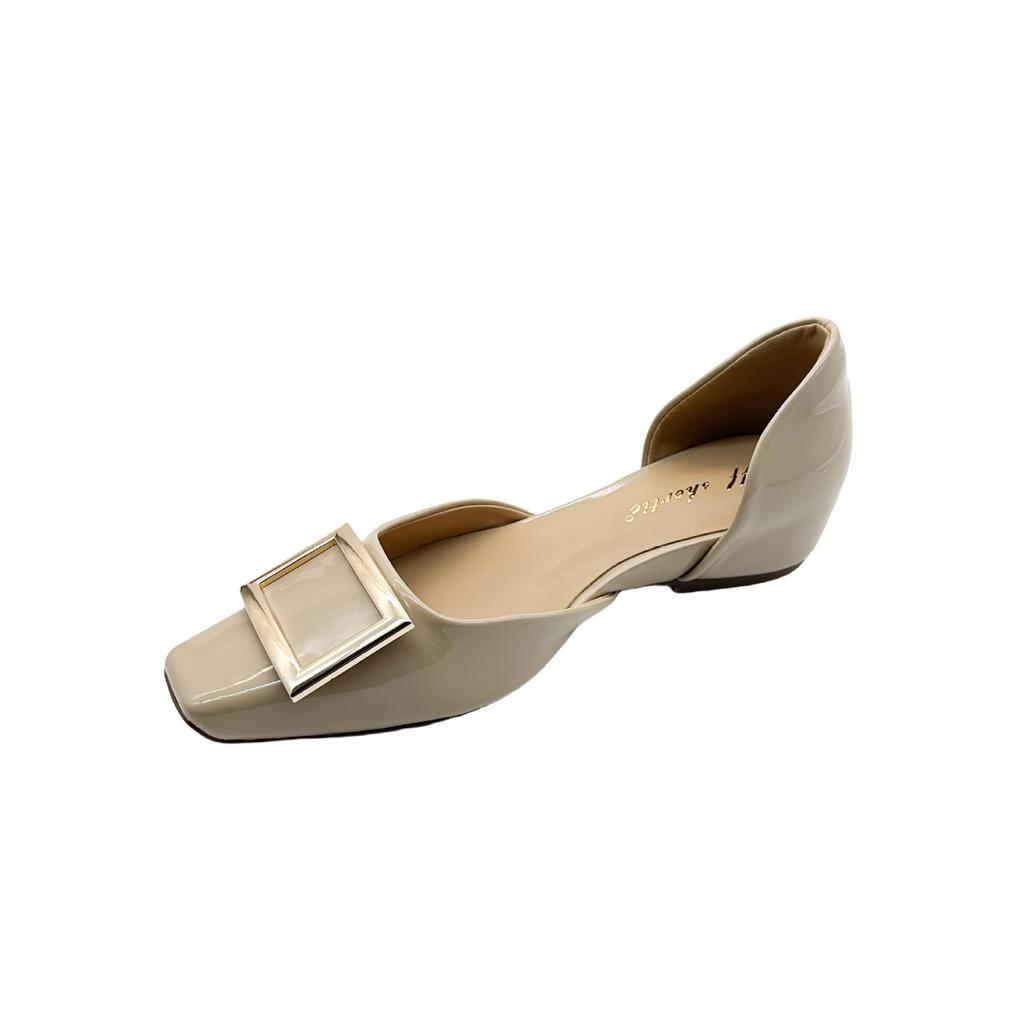 Small Inner Height Increase Women's Shoes Metal Square Buckle Hollow Single Shoes Women's 2025 New Retro One-pedal Bag Head Sandals