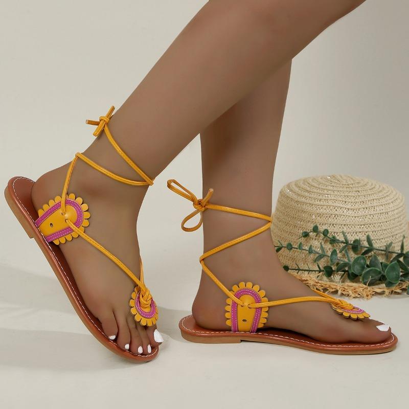 Sandals Women's Floral Pattern Strappy Sandals Flat Bottom Clip Toes Sunflower Flowers Strappy Drag Beach Shoes Shoes for Women