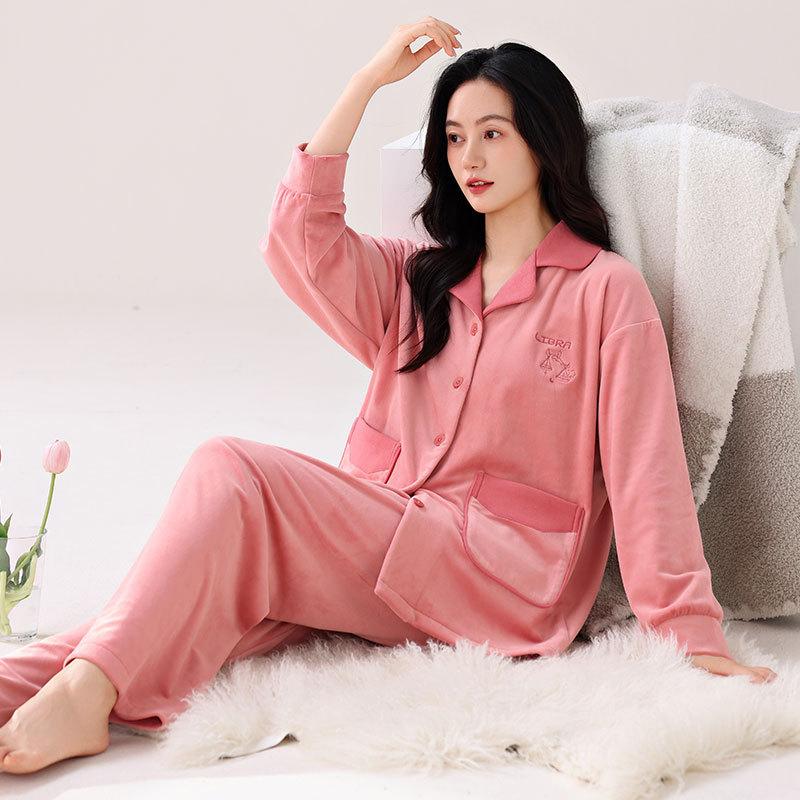 Autumn And Winter Women'S Thin Velvet Pajamas Women'S Island Velvet Warm Coral Velvet Loungewear Set Short Velvet
