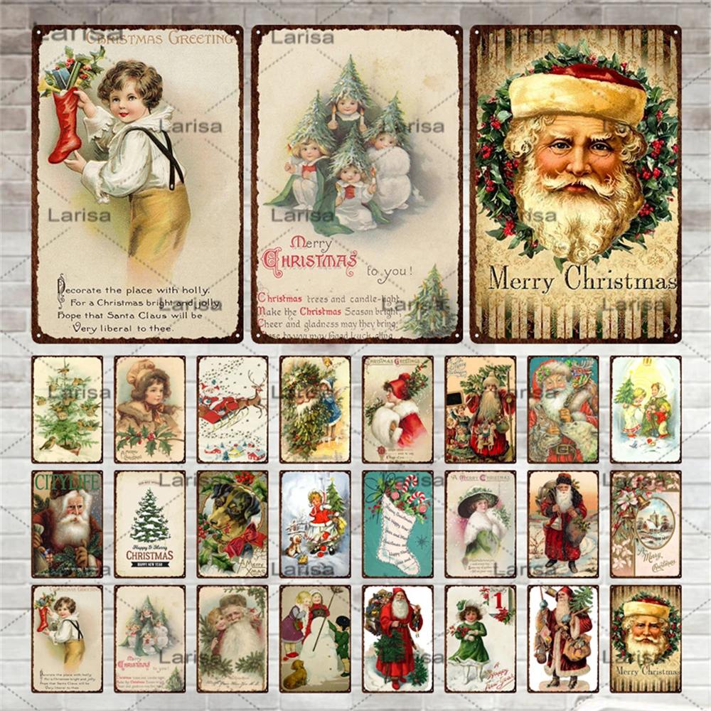 Festival Christmas Santa Claus Tin Sign Vintage Metal Poster Snowman Kitchen Home Bedroom Wall Art Decor Tinplate Signs Plaques