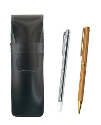 Slim Black Cowhide Leather Pen Case with Metal Pointer and 368 Wooden Hard Maple Rotating Ballpoint Pen Set ASB-701S-368