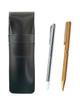Slim Black Cowhide Leather Pen Case with Metal Pointer and 368 Wooden Hard Maple Rotating Ballpoint Pen Set ASB-701S-368