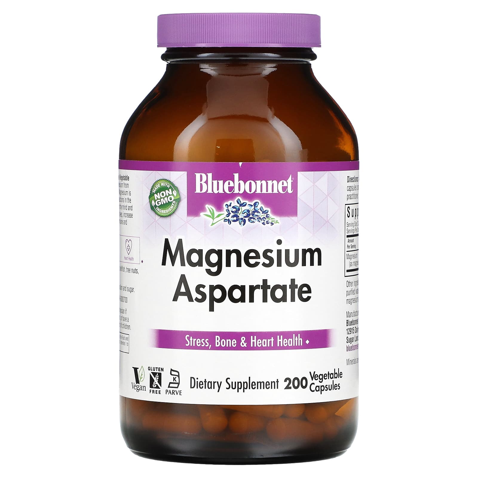 

Bluebonnet Nutrition, Аспартат магнію, 200 мг, 200 овочевих капсул
