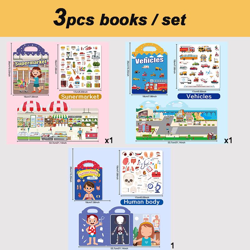 New Children Scene Stickers Book DIY Hand-on Puzzle Sticker Books Reusable Cartoon Animal Learning Cognition Toys for Kids Gift