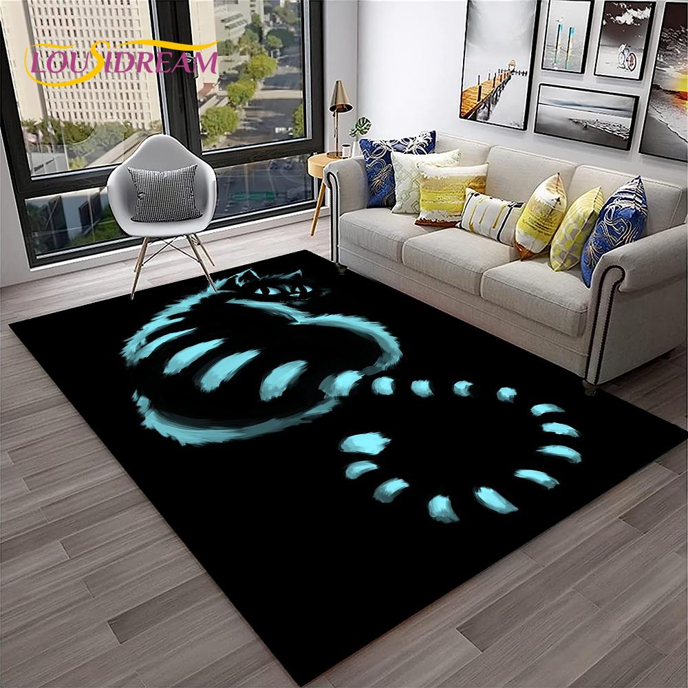 Covor de Cameră Drăguț cu Pisică și Flori Stil Desen Animat Pastoral pentru Casă Sufragerie Dormitor Canapea Preș de Intrare Decor, Covor pentru Joacă Copii Covor de Podea