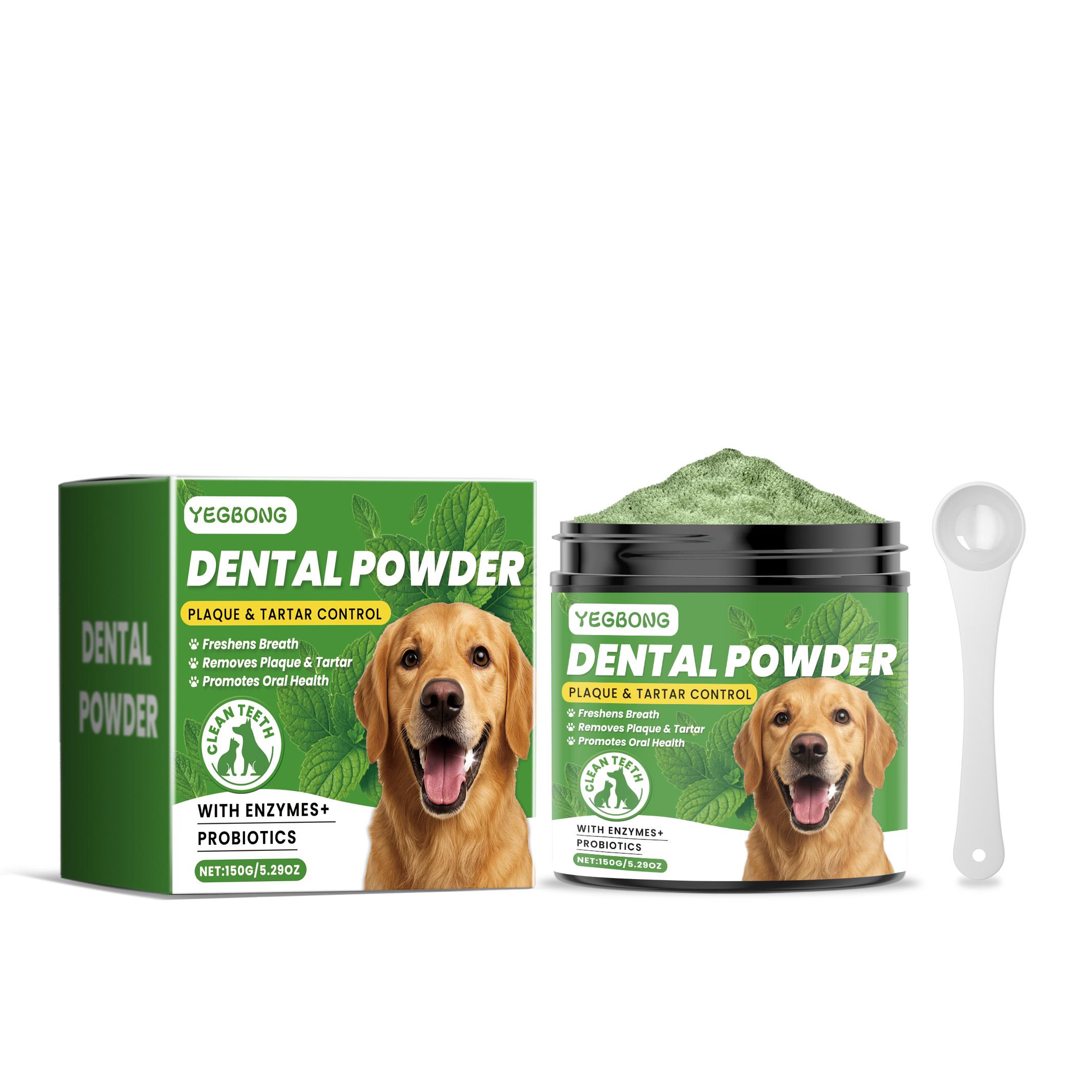 Yegbong Dog Teeth Cleaning Powder gently cleans pet teeth, improves tartar and yellowing, and freshens breath