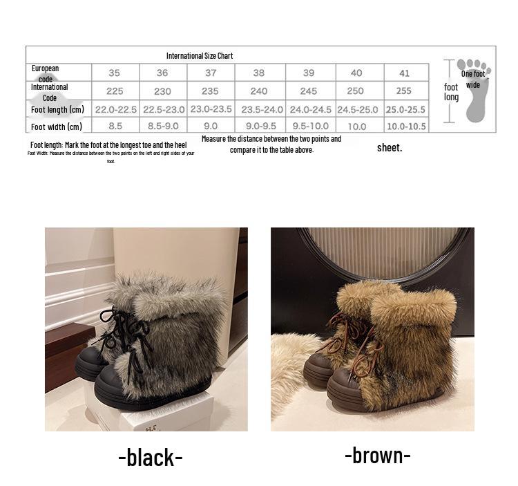 Retro Furry Big-Head Women's Snow Boots: 2025 Winter, Warm, Cold-Resistant, Thick-Soled, Fashionable, Popular