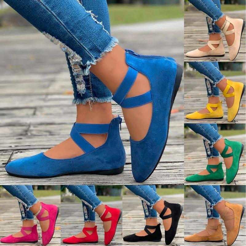 Women's Hollow Flock Flat Shoes Round Toe Shallow Thin Soft Sole Shoes Solid Color Casual Shoes Elegant Office Ladies Footwear