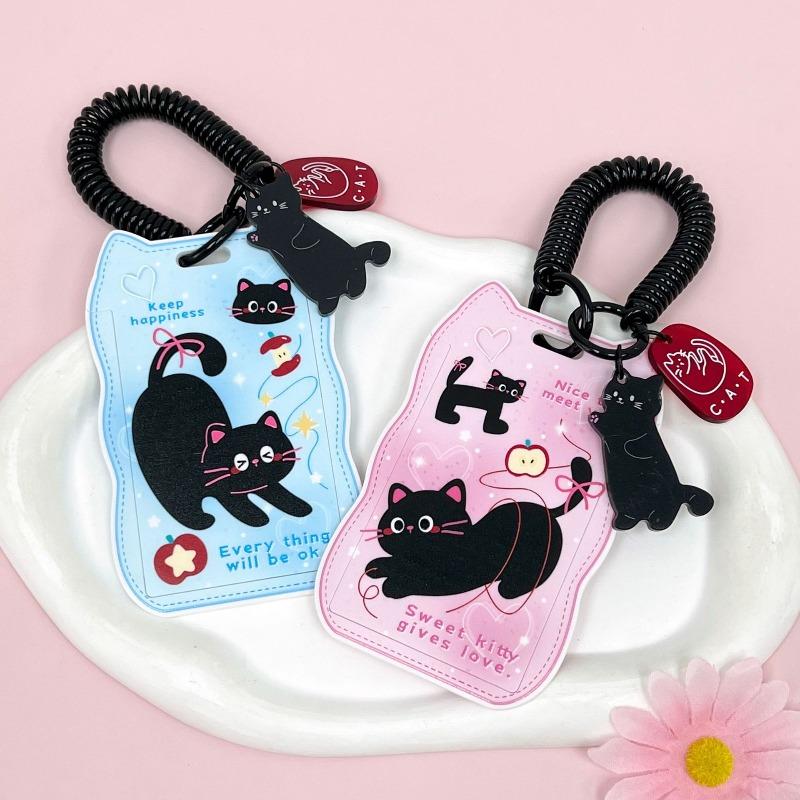 Creative Cat Ears Wave Card Holder Student Campus Card Tag Badge Bag Sliding Cover ABS ID Cover Protective Cover