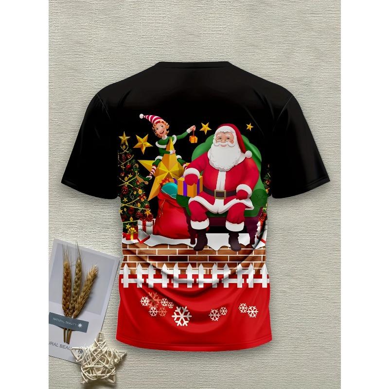 3D Printed Christmas Reindeer Pattern Men's T-shirt O Neck Short Sleeved T-shirt Street Men's Clothing