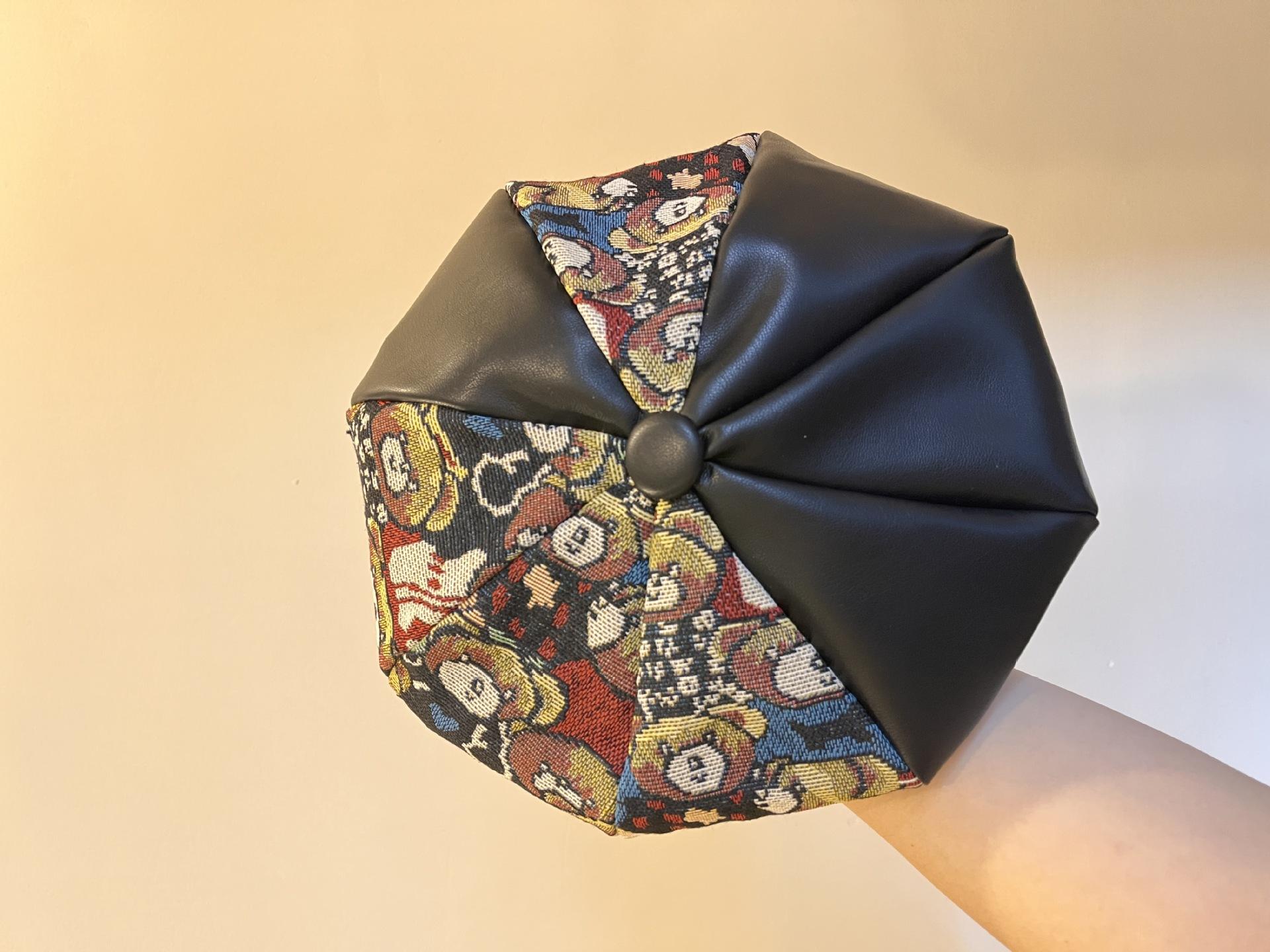 

Ретро милый медведь жаккардовый сращивание утиный язык восьмиугольная шляпа дети осень и зима уличная универсальная шляпа художника прилив M（56-58cm） чёрный