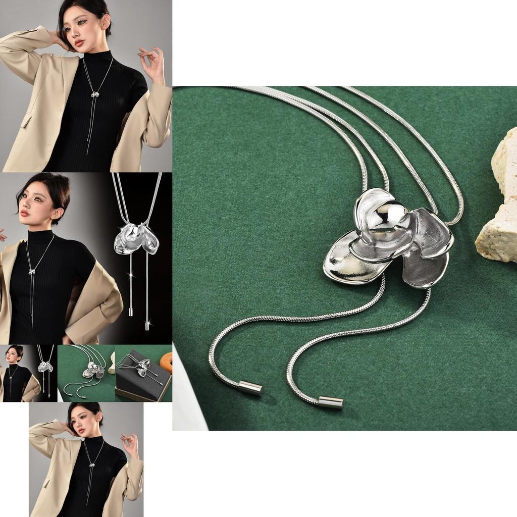 Unique Long Floral Charm Necklace With Gorgeous Gold Accent For Trendy Women