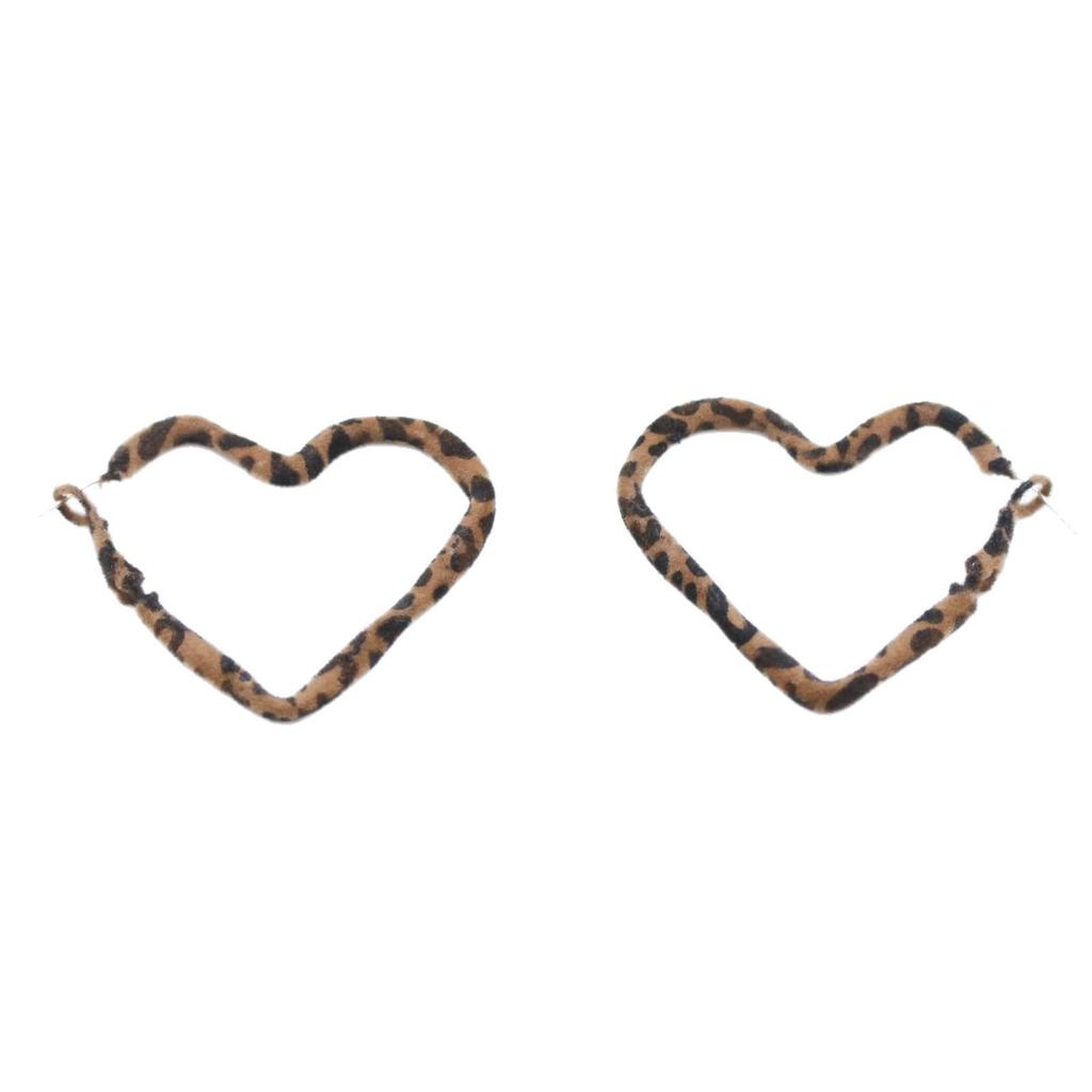 Stylish Leopard Print Heart Hoop Earrings - Retro Hong Kong Style with Silver Needle